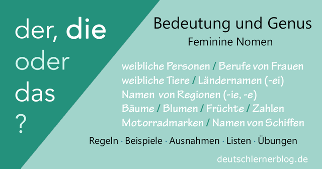 der, die oder das? Maskulin, feminin oder neutral? Nomen mit diesen Bedeutungen sind fast immer feminin. 