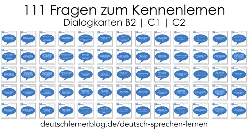 111 Fragen zum Kennenlernen. Dialogkarten B2 C1 C2. Kopiervorlage für den Deutschunterricht