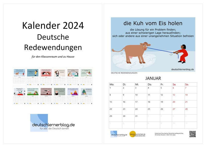 Kalenderblatt Januar 2024 - Kalender 204 zum Deutschlernen - Kalender Redewendungen