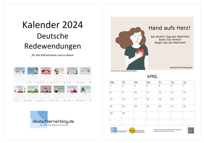Kalenderblatt April 2024 - Kalender 204 zum Deutschlernen - Kalender Redewendungen