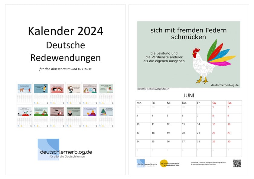 Kalenderblatt Juni 2024 - Kalender 204 zum Deutschlernen - Kalender Redewendungen