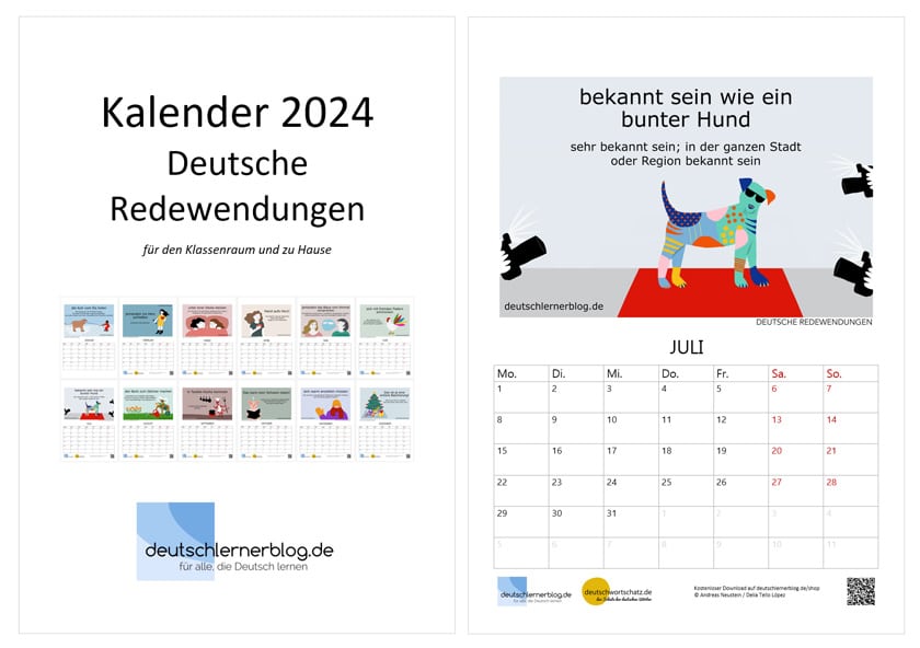 Kalenderblatt Juli 2024 - Kalender 204 zum Deutschlernen - Kalender Redewendungen