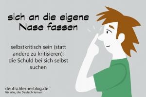 sich-an-die-eigene-Nase-fassen-Redensarten-Redewendung-deutschlernerblog